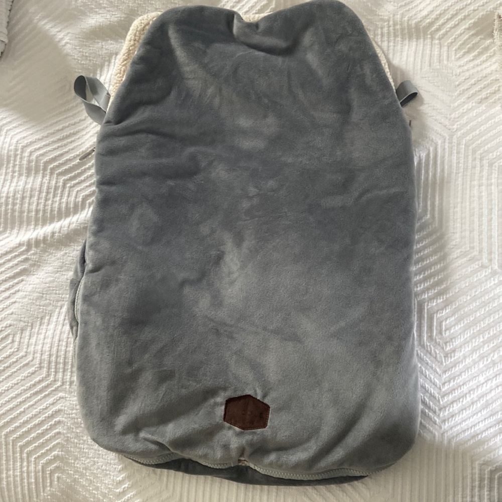 JJ Cole gray fur Car seat cover and stroller blanket
